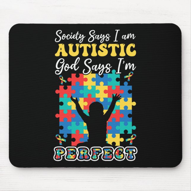 God Says Perfect Colourful Puzzle Kid Autism Aware Mouse Mat (Front)