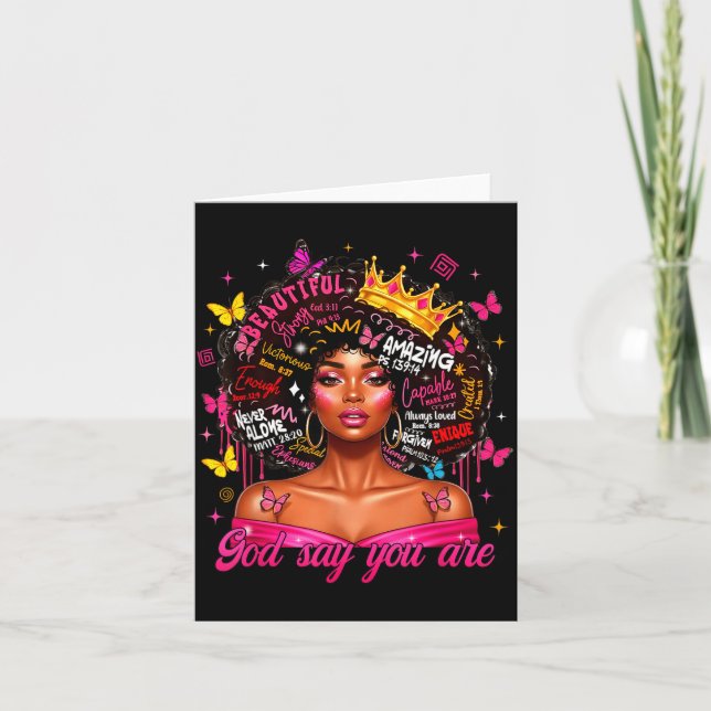 God Says You Are Afro Melanin Queen Christian Girl Card (Front)