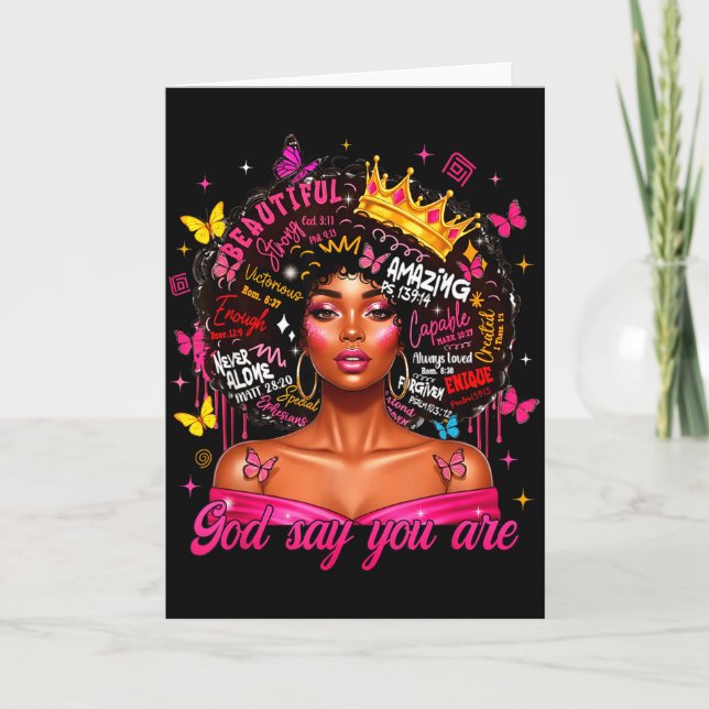 God Says You Are Afro Melanin Queen Christian Girl Card (Front)