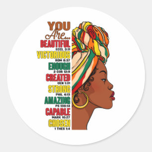 God Says You Are Christian Black Queen Black Histo Classic Round Sticker