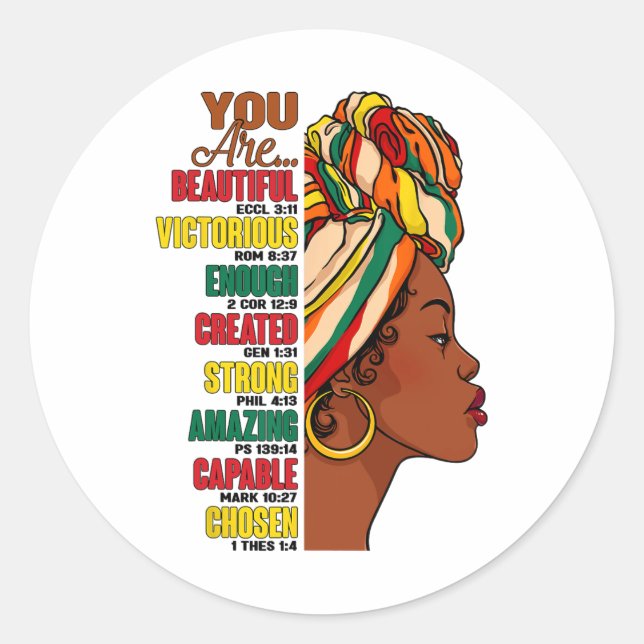 God Says You Are Christian Black Queen Black Histo Classic Round Sticker (Front)