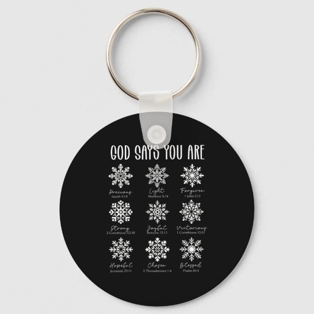 God Says You Are Christian Snowflake Christmas Bib Key Ring (Front)