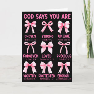 God Says You Are Coquette Pink Bow Christian Bible Card