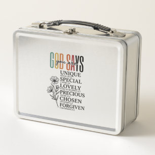 God Says You Are Faith Flower Vintage Shirt Design Metal Lunch Box