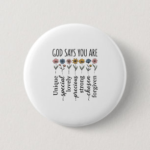 God Says You Are Floral Christian Vector Design_1 6 Cm Round Badge