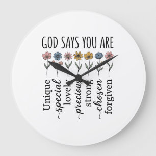 God Says You Are Floral Christian Vector Design_1 Large Clock