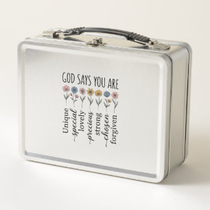 God Says You Are Floral Christian Vector Design_1 Metal Lunch Box