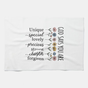 God Says You Are Floral Christian Vector Design_1 Tea Towel