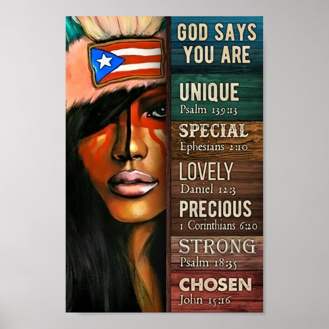 God Says You Are Unique Black Woman Poster (Front)