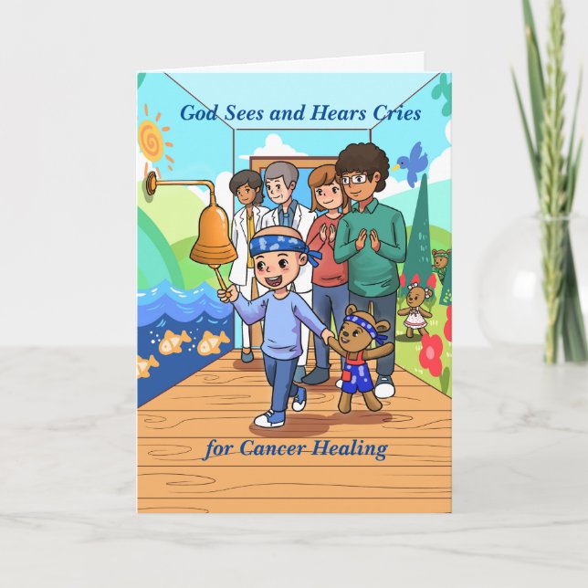 God Sees and Hears Cries for Cancer Healing Card (Front)