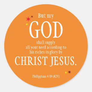 "GOD Shall Supply" - Bible Verse Thanksgiving Day Classic Round Sticker