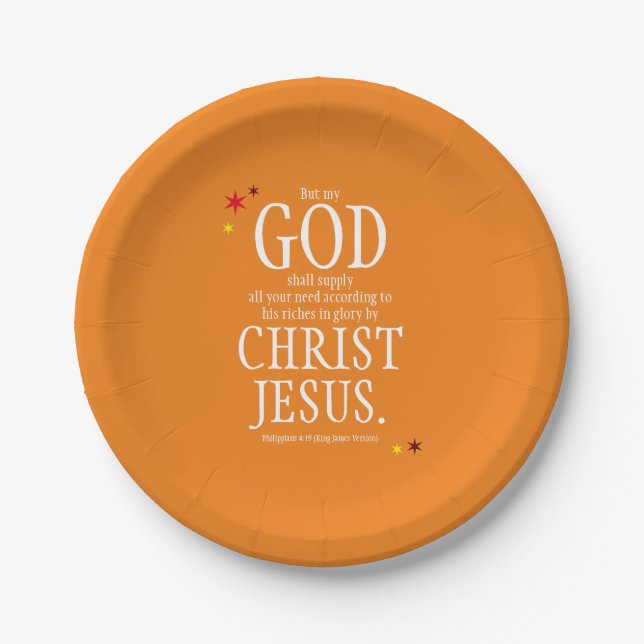 "GOD Shall Supply" - Bible Verse Thanksgiving Day Paper Plate (Front)