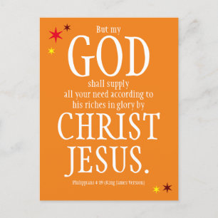 "GOD Shall Supply" - Bible Verse - Thanksgiving Postcard