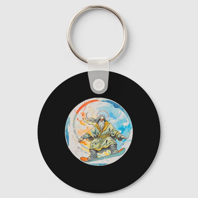 God Snowboarding With Jesus Christ Prayer Lord Chu Key Ring (Front)