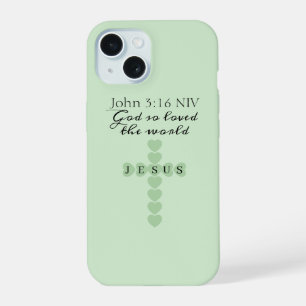 God So Loved the World Green Heart Cross iPhone 15 Case