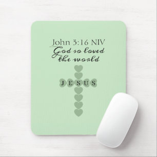 God So Loved the World Green Heart Cross Mouse Mat