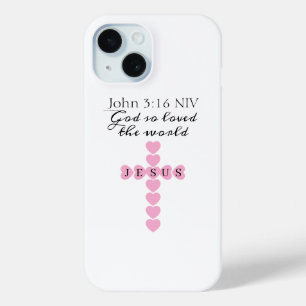 God So Loved the World Pink Heart Cross iPhone 15 Case