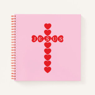 God So Loved the World Red Heart Cross Pink Name Notebook