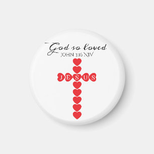 God So Loved the World Red Heart Cross White Magnet