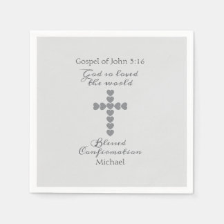 God So Loved the World Silver Heart Cross Grey Napkin