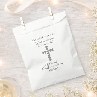 God So Loved the World Silver Heart Cross White Favour Bags