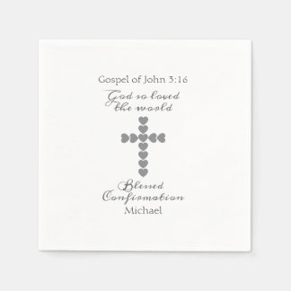 God So Loved the World Silver Heart Cross White Napkin