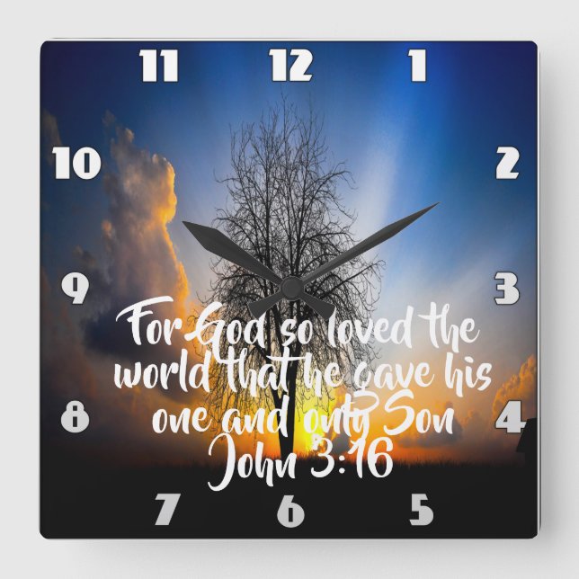 God so loved the world square wall clock (Front)