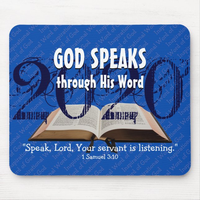 GOD SPEAKS Bible Year 2020 Custom Scripture BLUE Mouse Mat (Front)