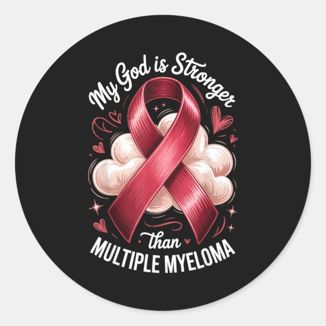 God Stronger Than Multiple Myeloma Classic Round Sticker (Front)