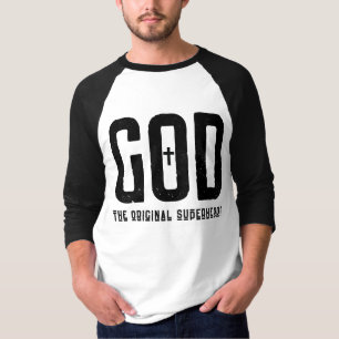 God The Original Superhero Biblical Cross 3/4 Mens T-Shirt