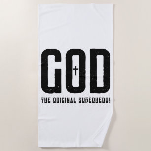 God The Original Superhero Biblical Cross Beach Towel