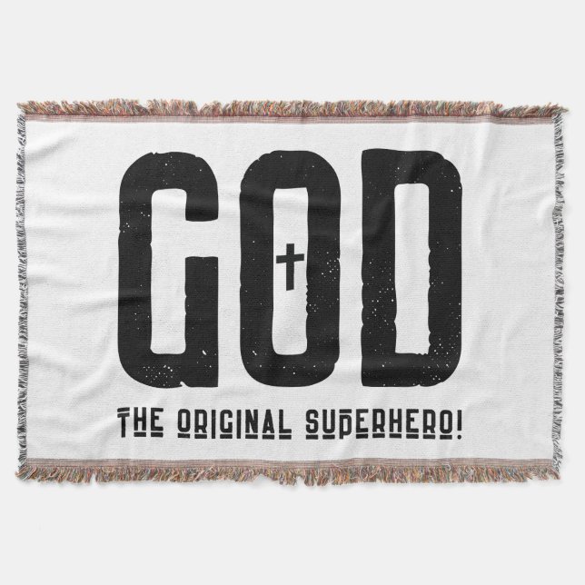 God The Original Superhero Biblical Cross Throw Blanket (Front)