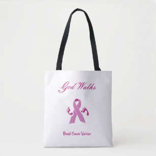 God Walks Beside Me Breast Cancer Awareness Tote Bag