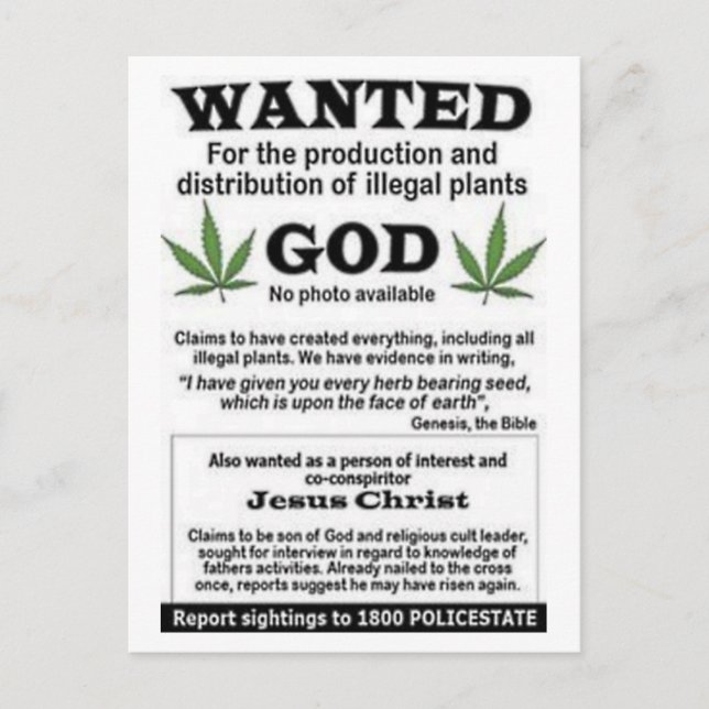 god wanted poster postcard (Front)