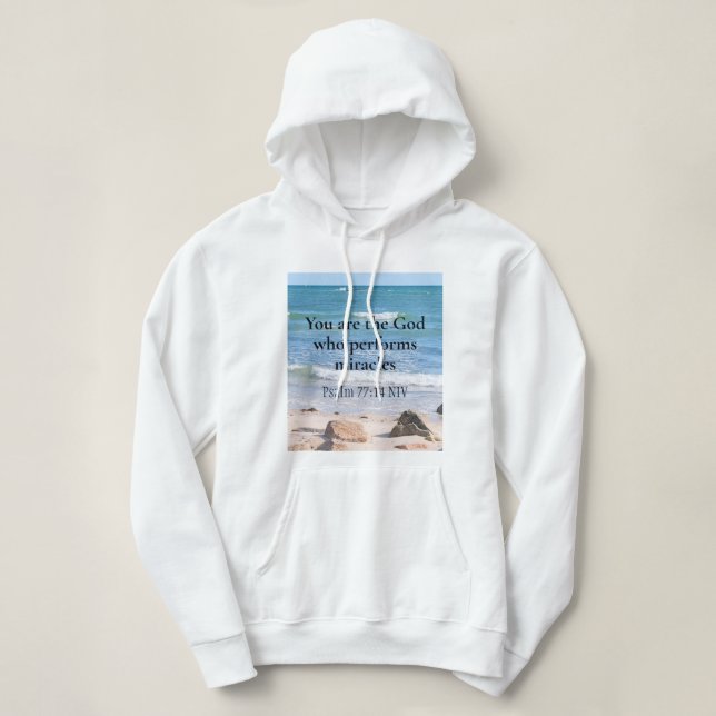 God Who Performs Miracles Ocean Blue Bible Verse Hoodie (Design Front)