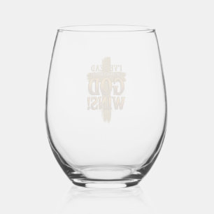 God Wins Christian Vintage Cross Typography Shirt_ Stemless Wine Glass