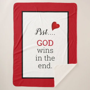 GOD Wins In The End Inspirational Text White Sherpa Blanket