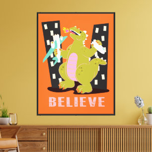 God-zilla Monster retro mod pop art Canvas Print