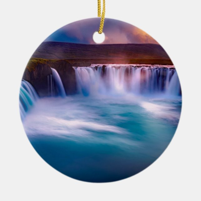 Godafoss, Iceland Waterfalls Ceramic Tree Decoration (Front)