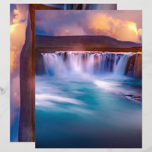 Goðafoss  Waterfall Iceland Scrapbook Paper (Front/Back)