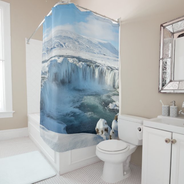 Godafoss Waterfall Landscape Shower Curtain (In Situ)