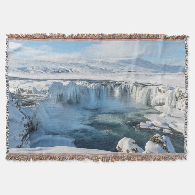 Godafoss Waterfall Landscape Throw Blanket (Front)