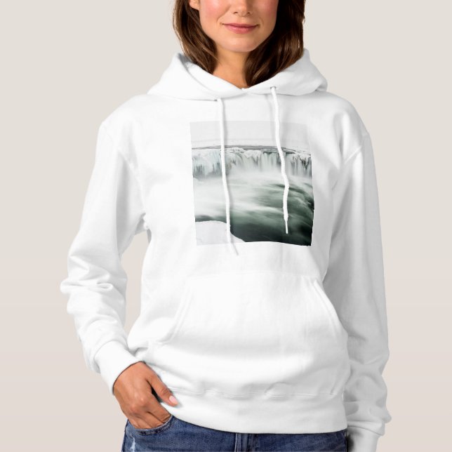 Godafoss waterfall, winter, Iceland Hoodie (Front)