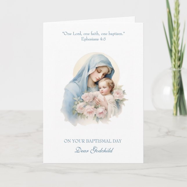 Godchild Baptism Baby Girl Christening Mary Jesus Card (Front)