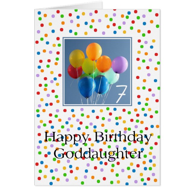 Goddaughter, 7th birthday coloured balloons (Front)