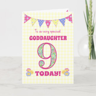 Goddaughter 9th Birthday Primroses Bunting Card