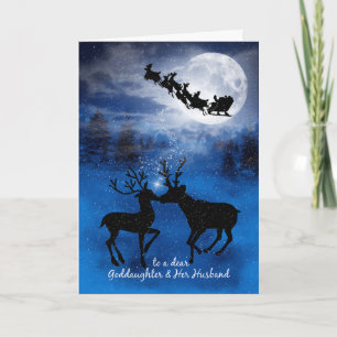 Goddaughter and Husband Kissing Reindeer Christmas Holiday Card