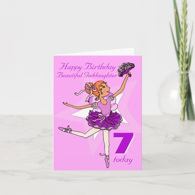 Goddaughter ballerina birthday pink age card (Front)