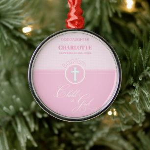 Goddaughter Baptism Pink Child of God Personalised Metal Tree Decoration