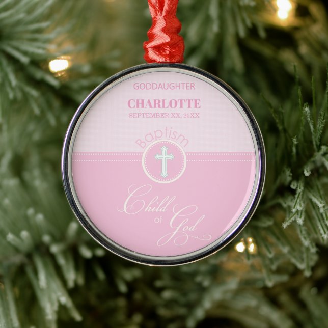 Goddaughter Baptism Pink Child of God Personalised Metal Tree Decoration (Tree)
